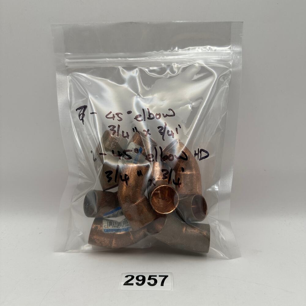 LOT OF 9 - 3/4" INCH 45 DEGREE ELBOW COPPER SWEAT HUB MIX CONDITION